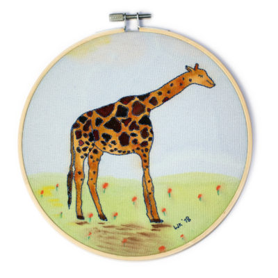 Geborduurde giraffe met aquarelverf
